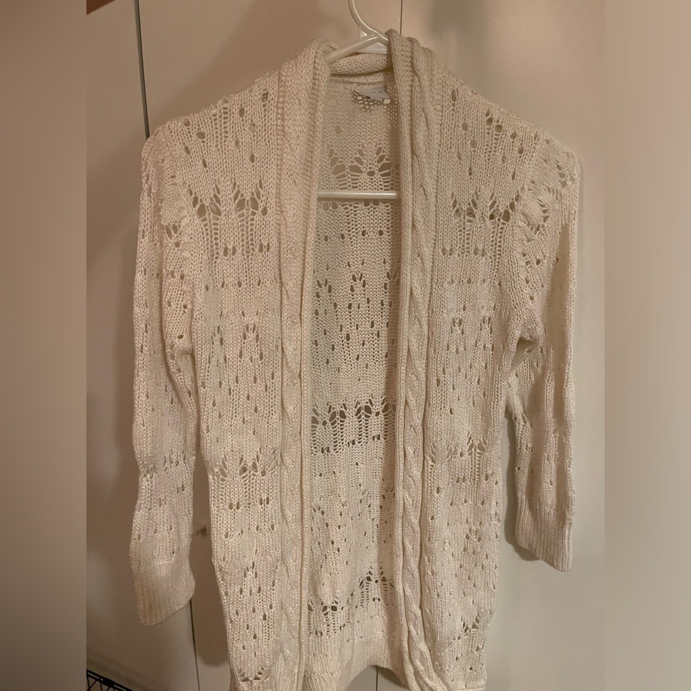 Suzy Shier Cream Open-Knit Cardigan